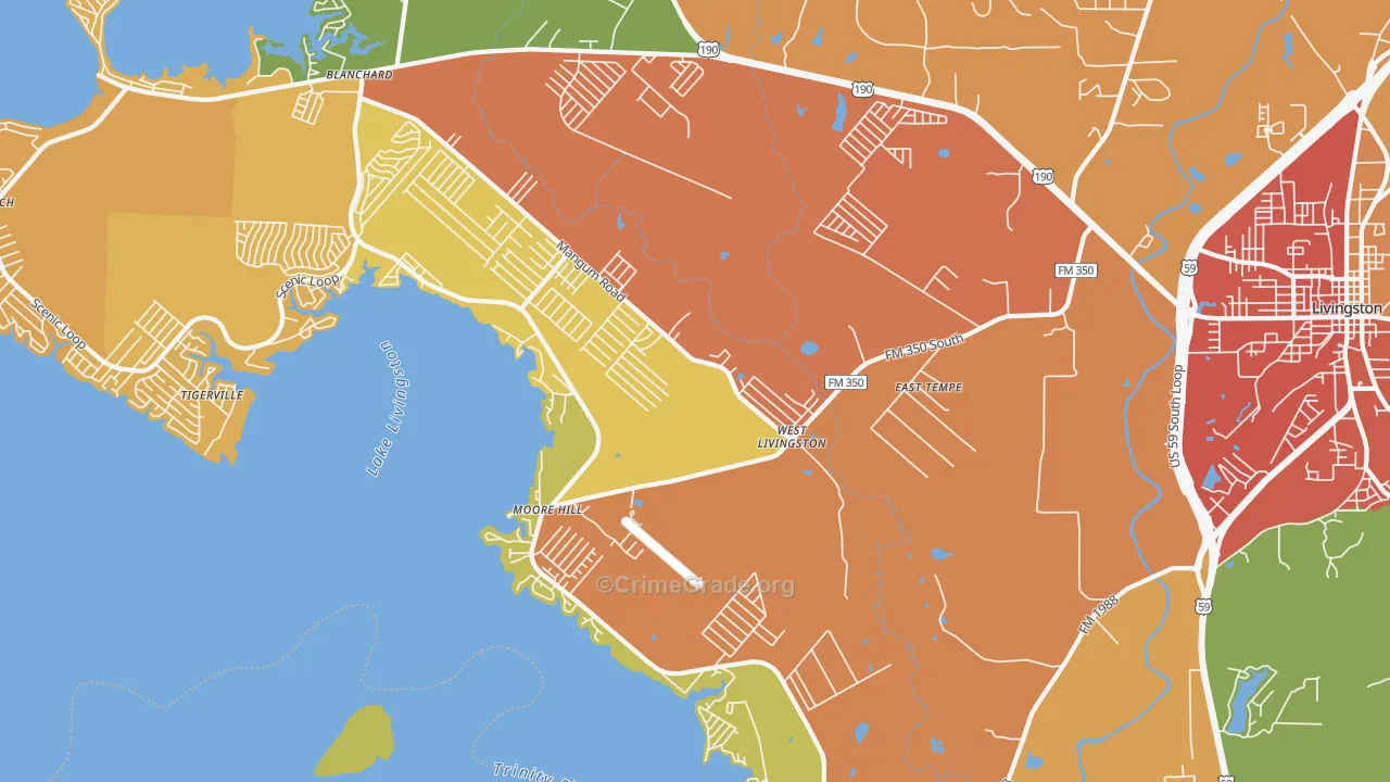 West Livingston, TX Map of Burglary Rates