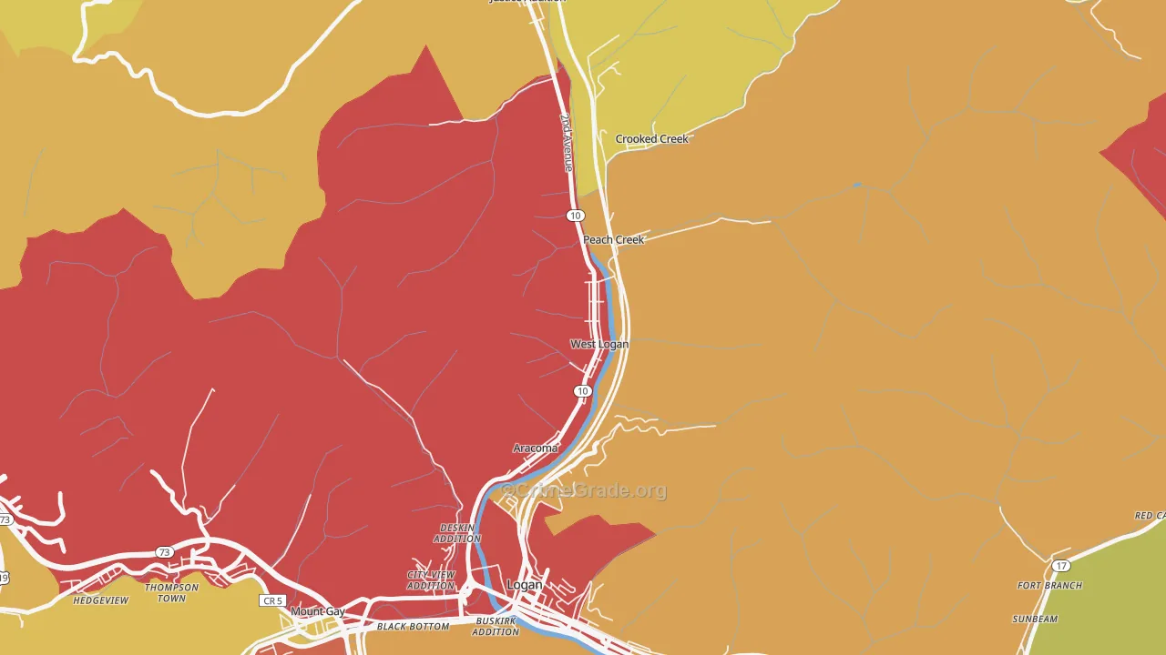West Logan, WV Map of Burglary Rates