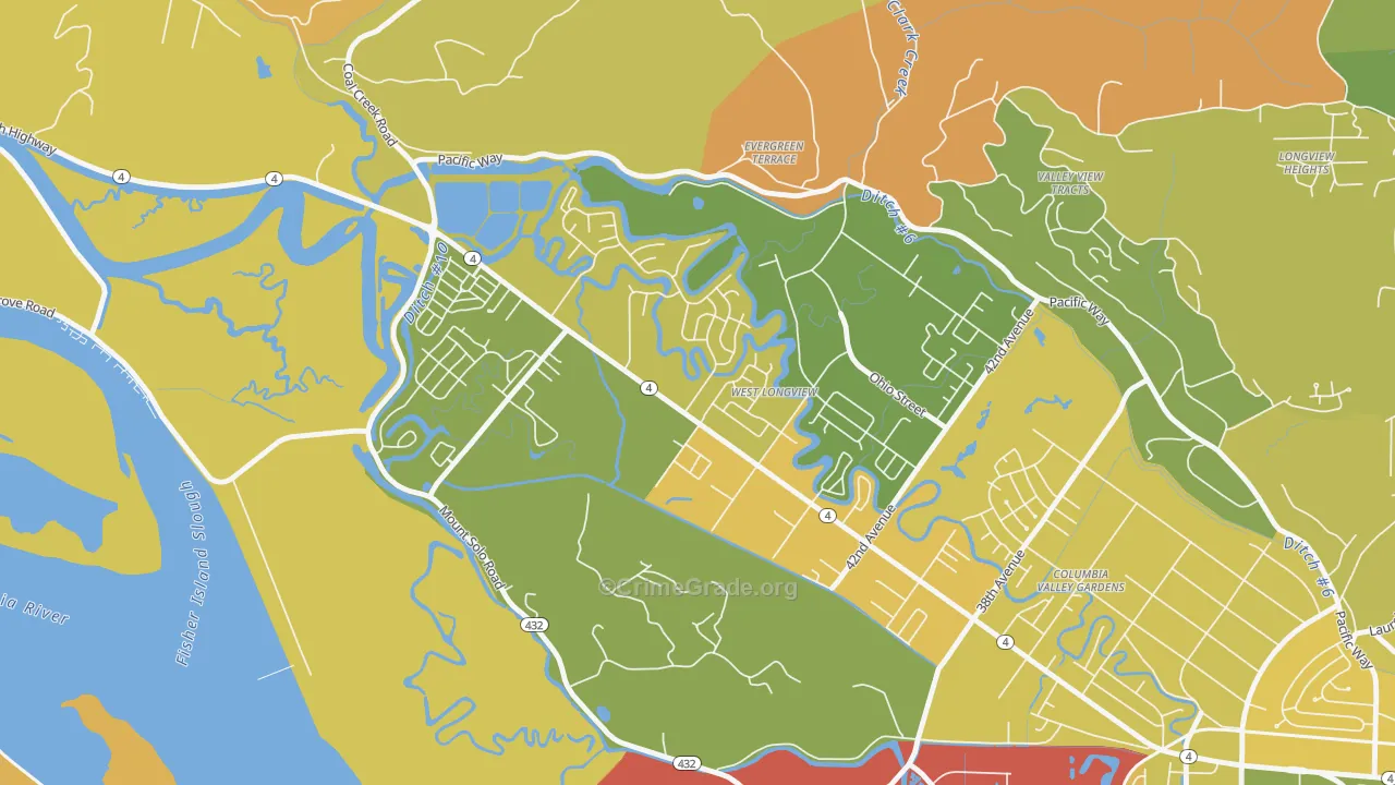 West Longview, Longview, WA Map of Burglary Rates