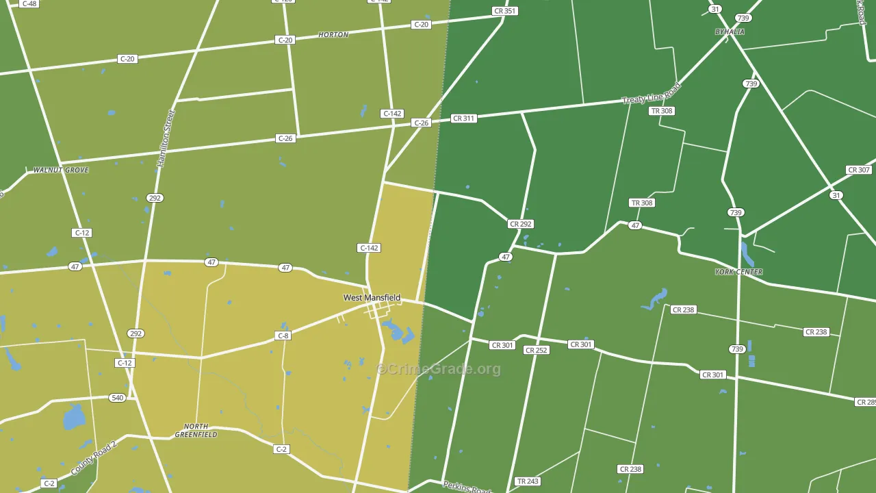 West Mansfield, OH Map of Burglary Rates