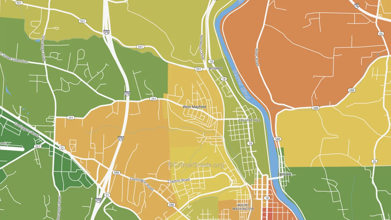 West Mayfield, PA Map of Burglary Rates
