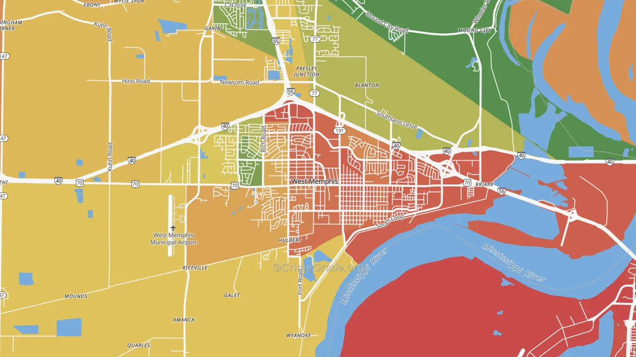 West Memphis, AR Map of Burglary Rates