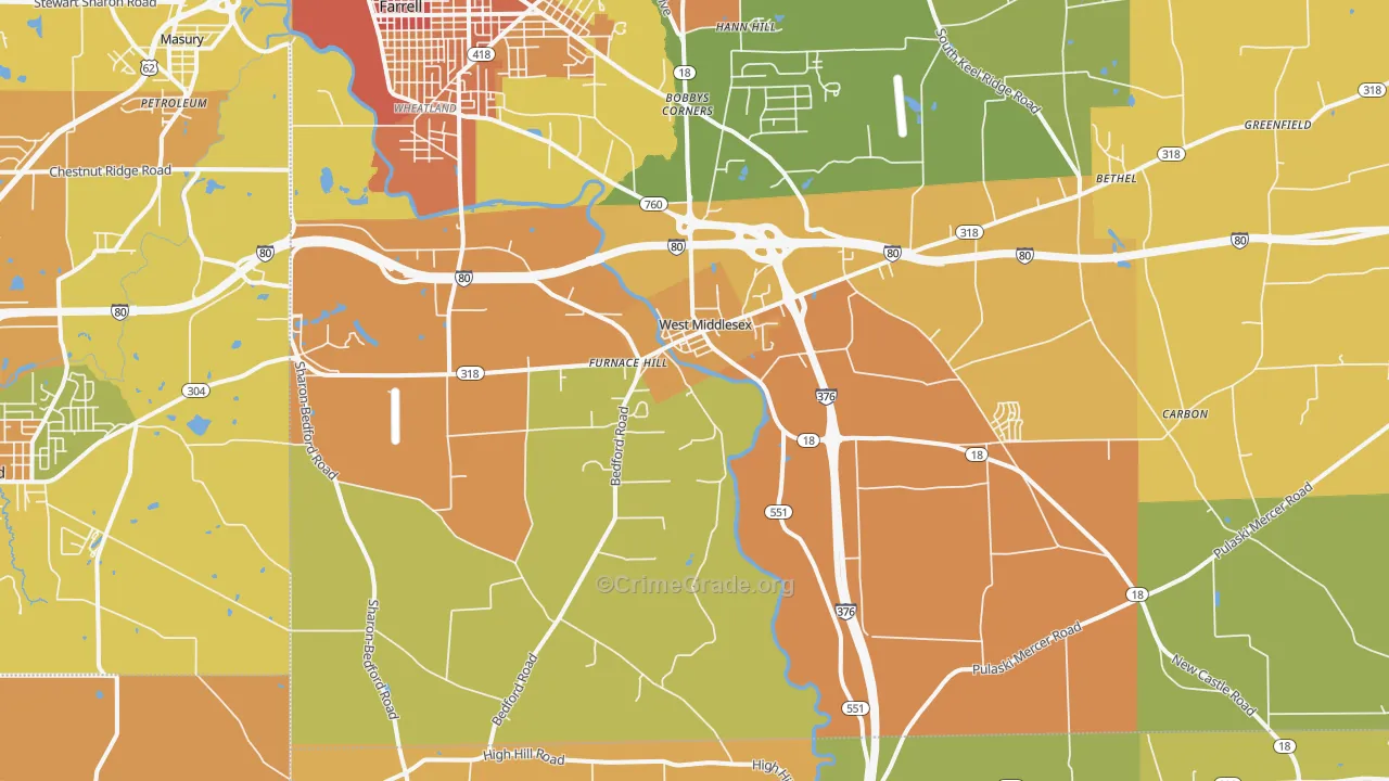West Middlesex, PA Map of Burglary Rates