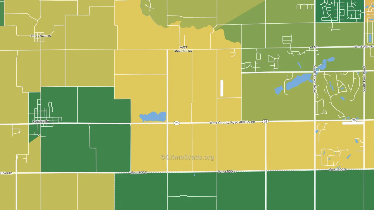 West Middleton, IN Map of Burglary Rates