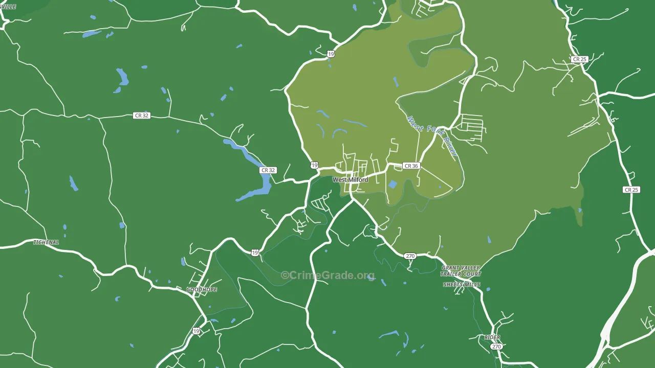 West Milford, WV Map of Burglary Rates