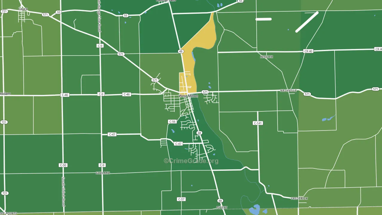 West Milton, OH Map of Burglary Rates