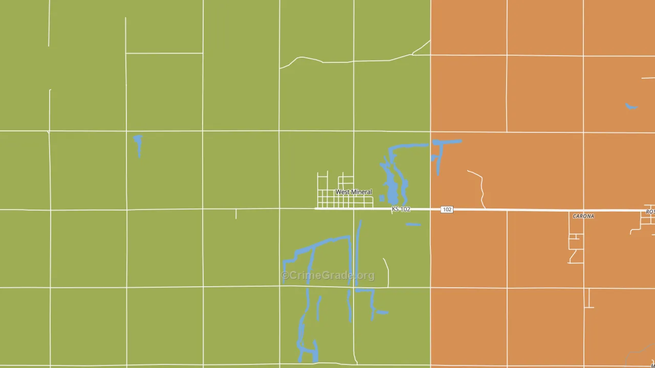 West Mineral, KS Map of Burglary Rates