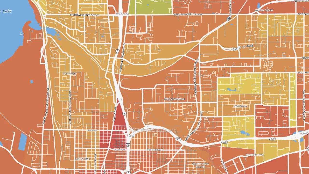 West Minnehaha, Vancouver, WA Map of Burglary Rates