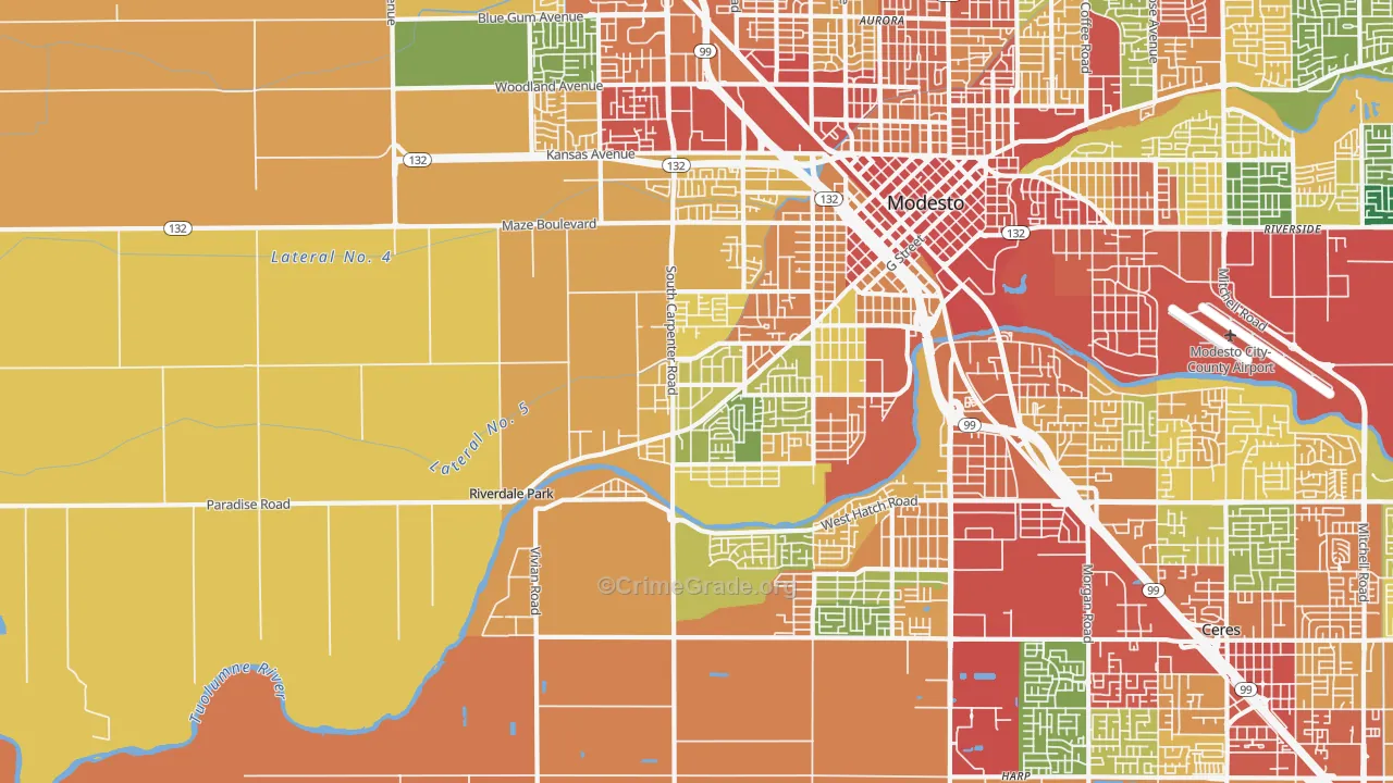 West Modesto, Modesto, CA Map of Burglary Rates