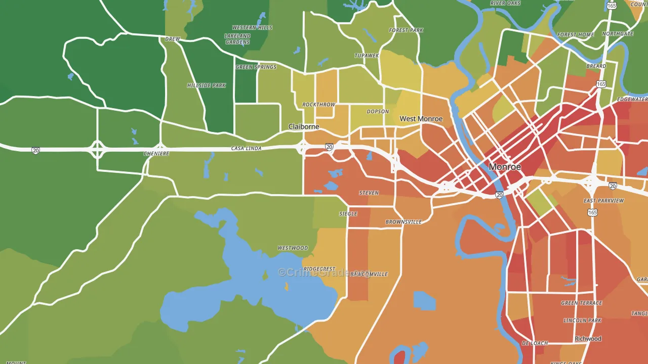 West Monroe, LA Map of Burglary Rates