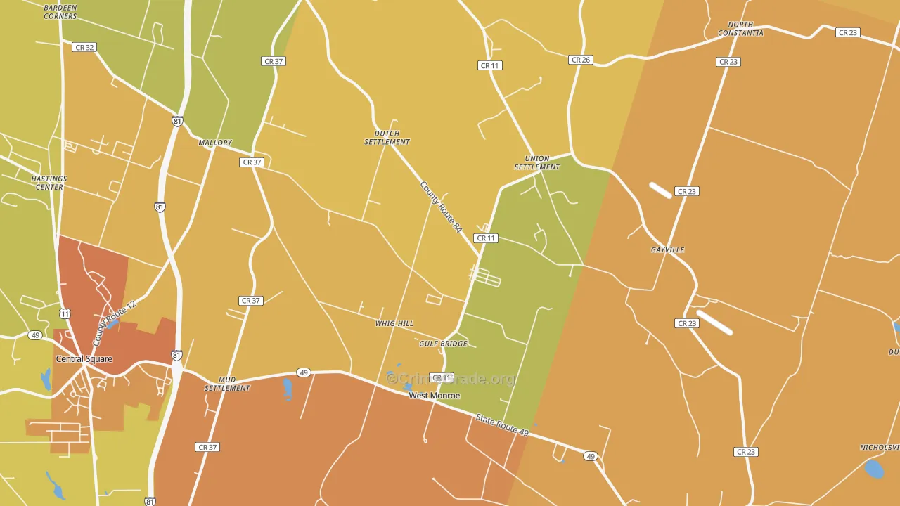 West Monroe, NY Map of Burglary Rates