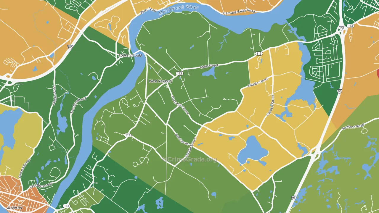 West Newbury, MA Map of Burglary Rates