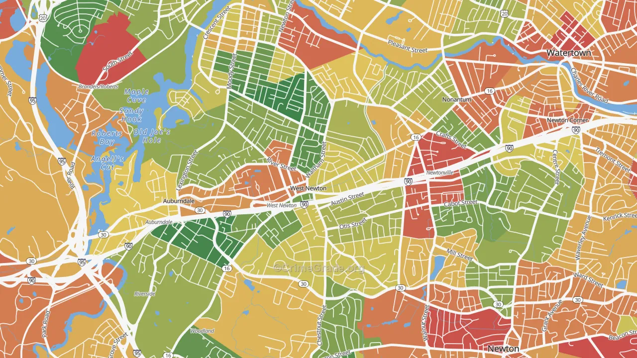 West Newton, Newton, MA Map of Burglary Rates