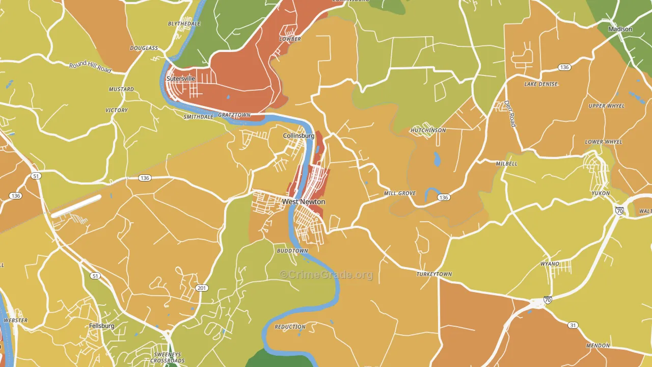 West Newton, PA Map of Burglary Rates