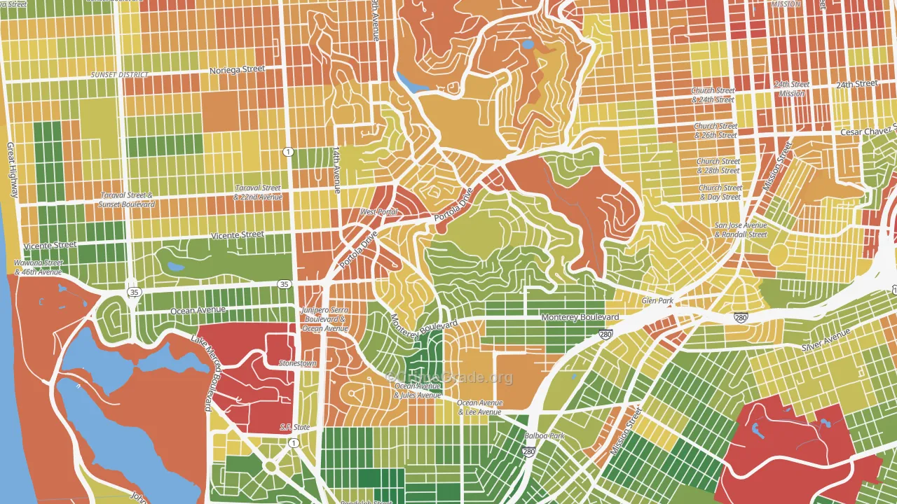 West of Twin Peaks, San Francisco, CA Map of Burglary Rates