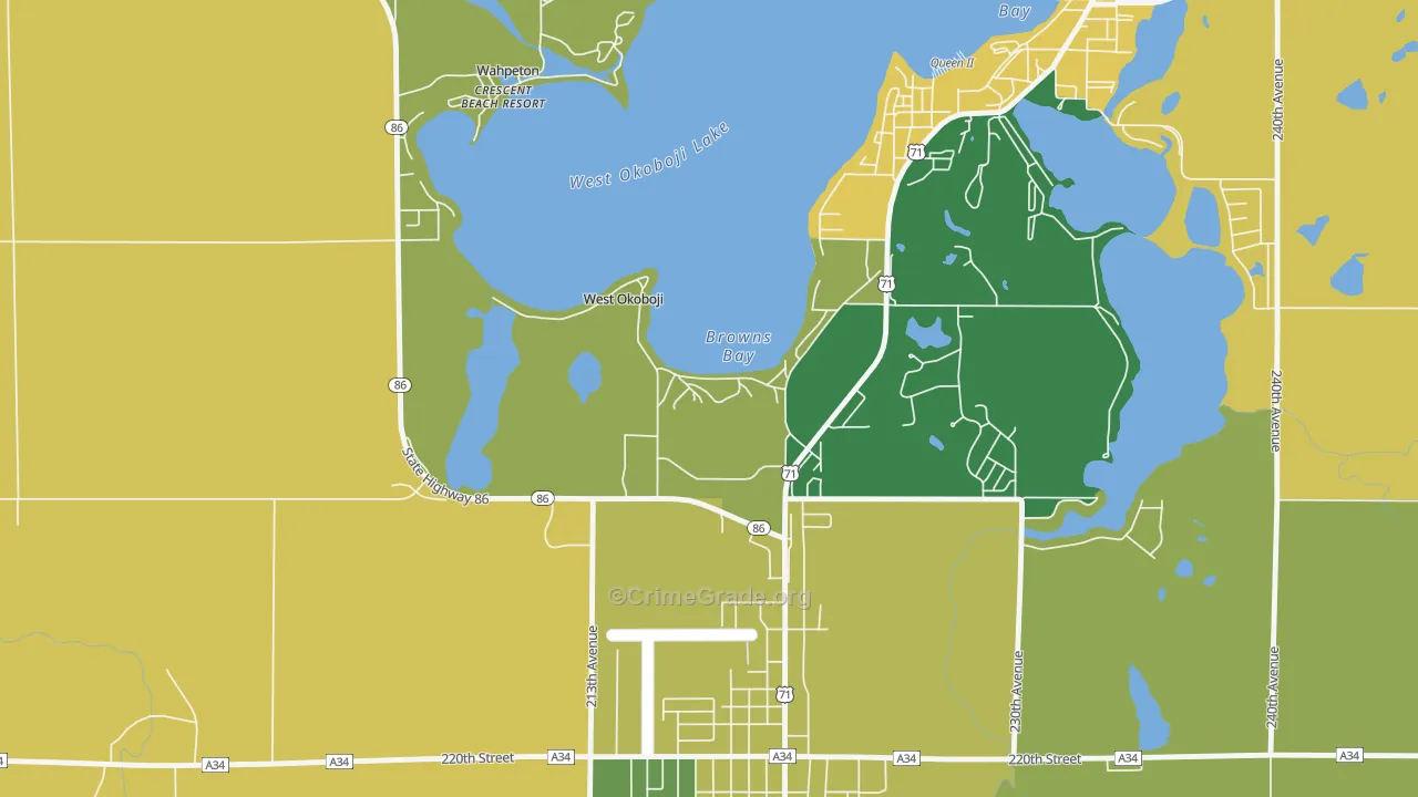 West Okoboji, IA Map of Burglary Rates