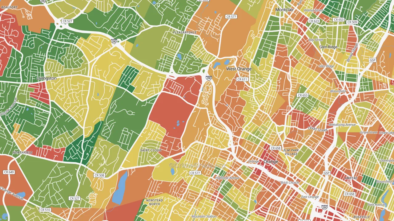 West Orange, NJ Map of Burglary Rates