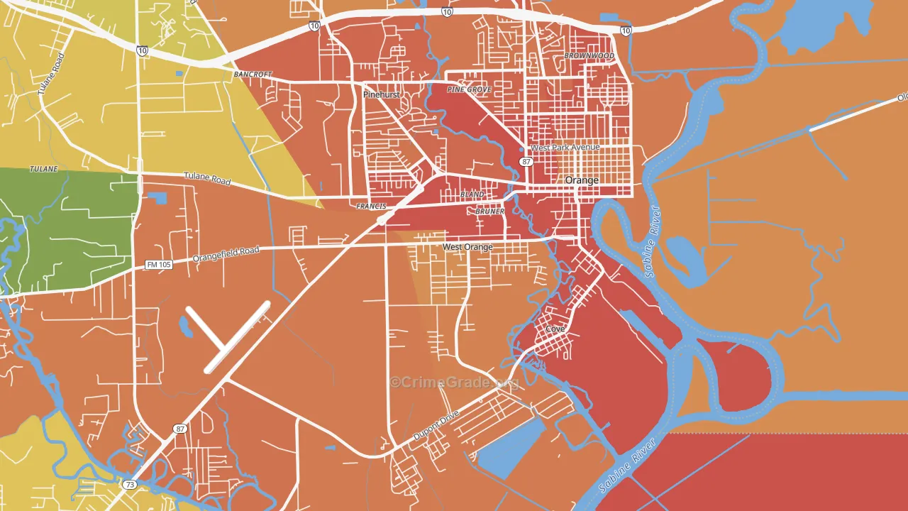 West Orange, TX Map of Burglary Rates