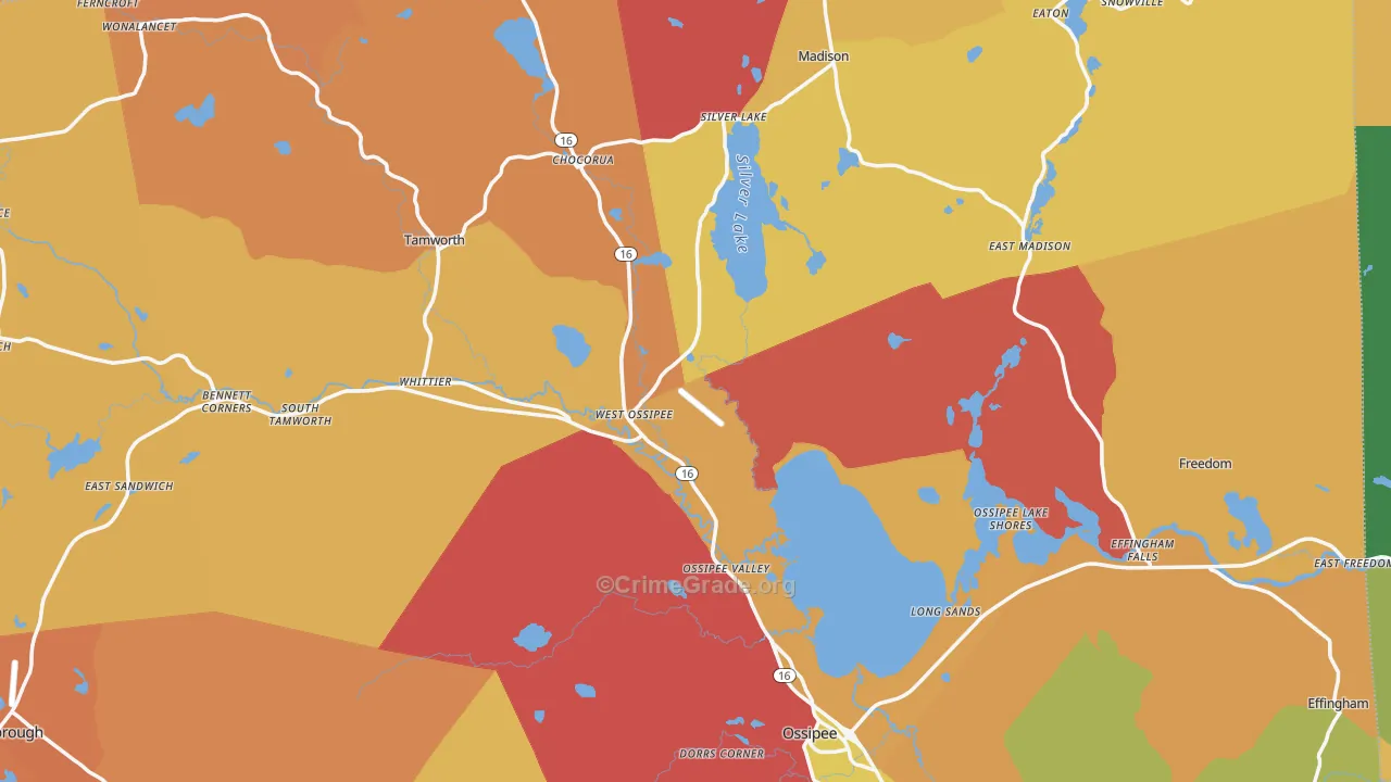 West Ossipee, NH Map of Burglary Rates