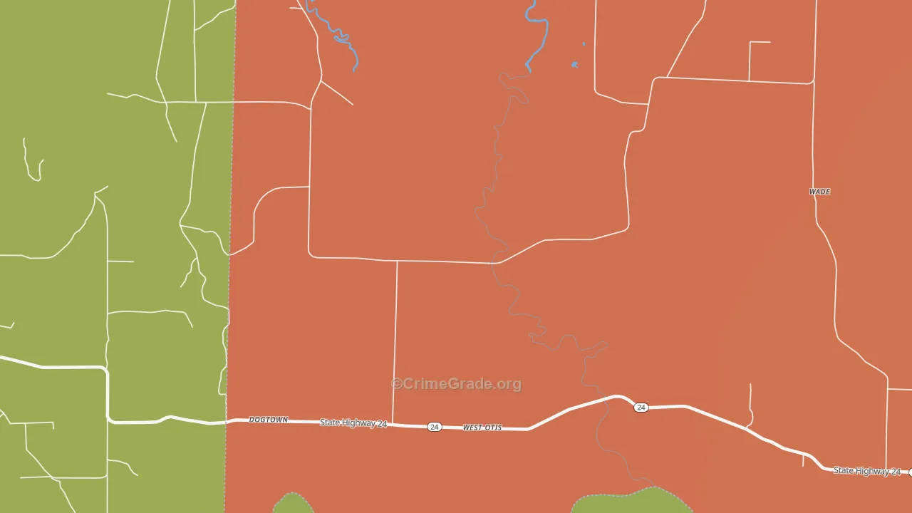 West Otis, AR Map of Burglary Rates