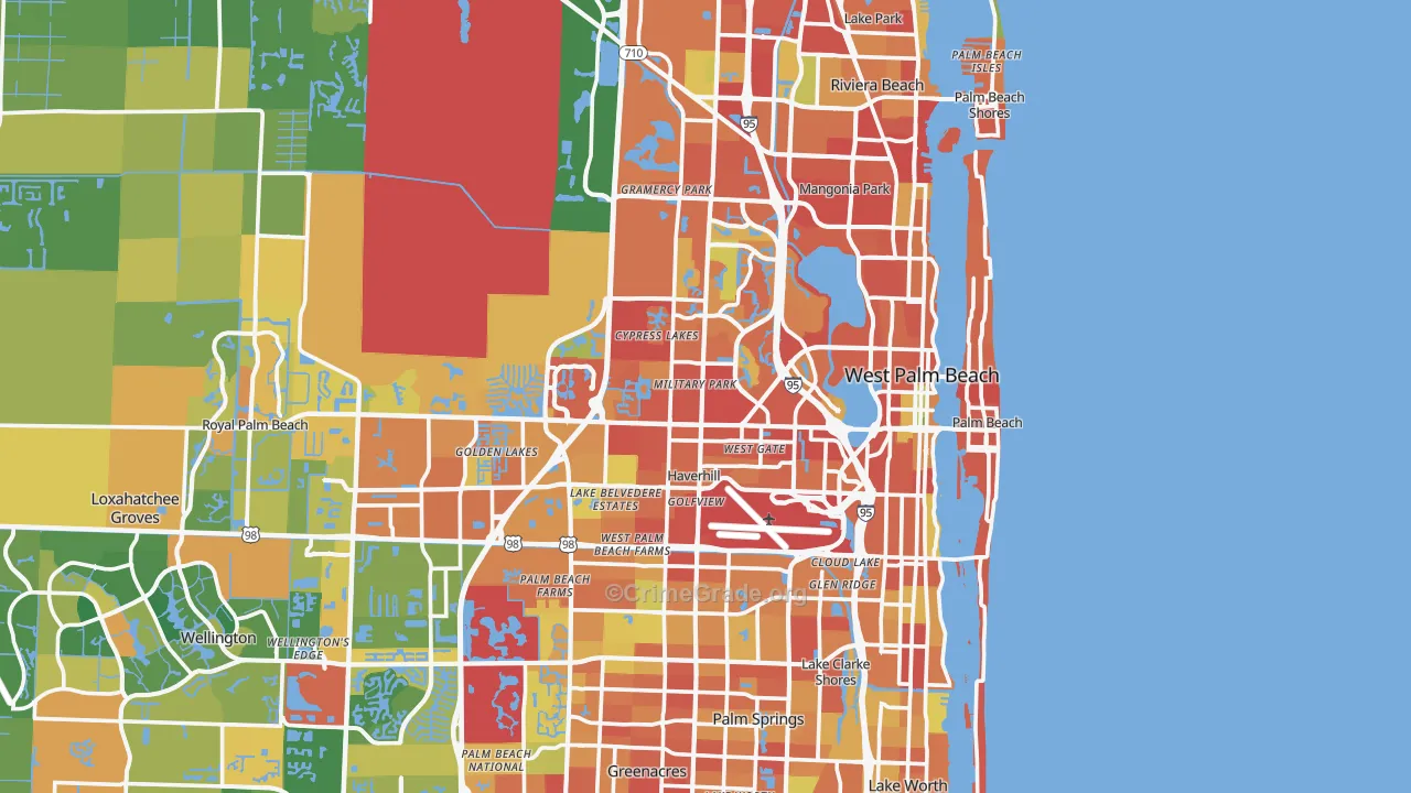 West Palm Beach, FL Map of Burglary Rates