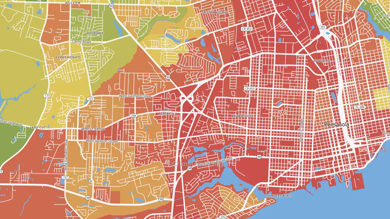 West Pensacola, FL Map of Burglary Rates