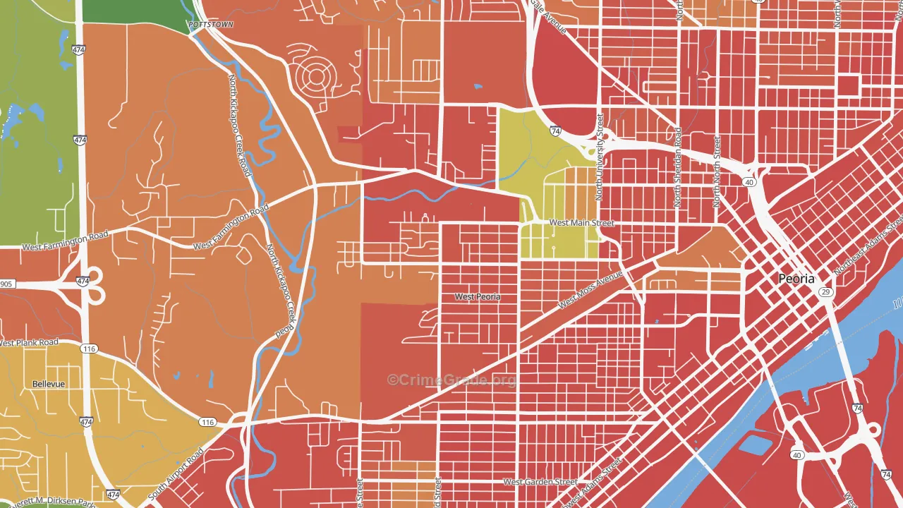 West Peoria, IL Map of Burglary Rates