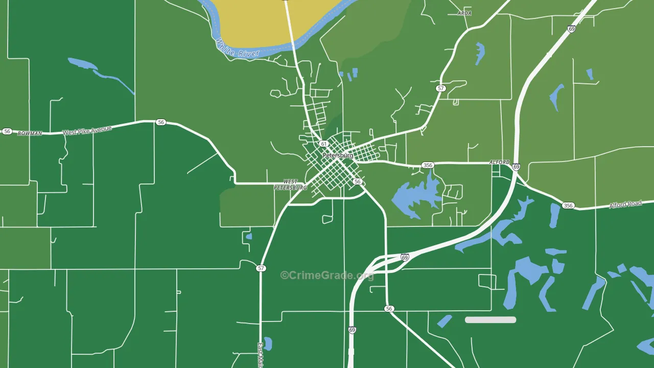West Petersburg, IN Map of Burglary Rates