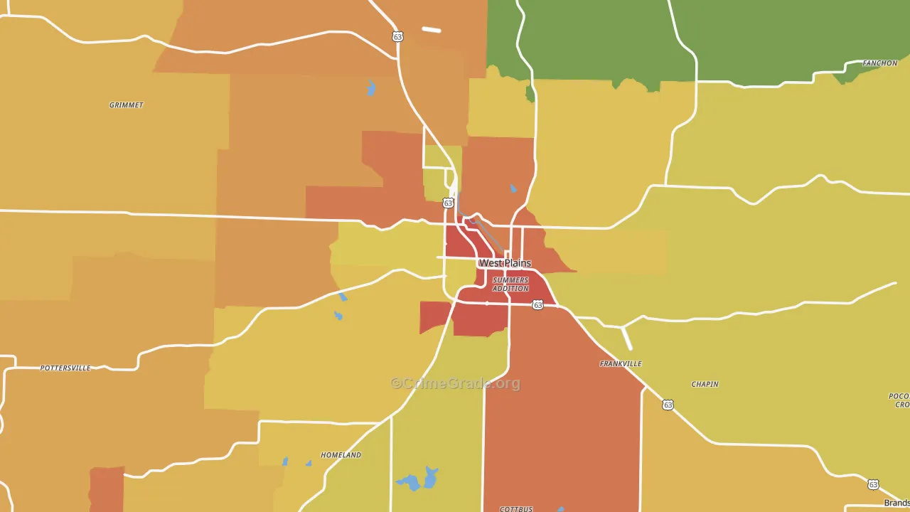 West Plains, MO Map of Burglary Rates