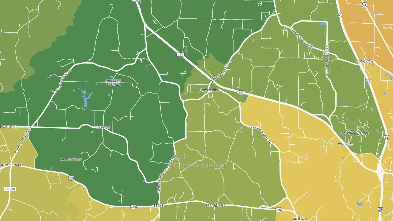 West Point, AL Map of Burglary Rates