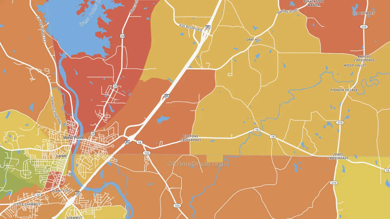 West Point, GA Map of Burglary Rates