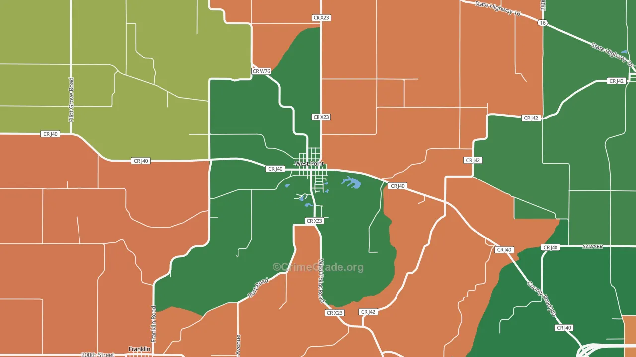West Point, IA Map of Burglary Rates