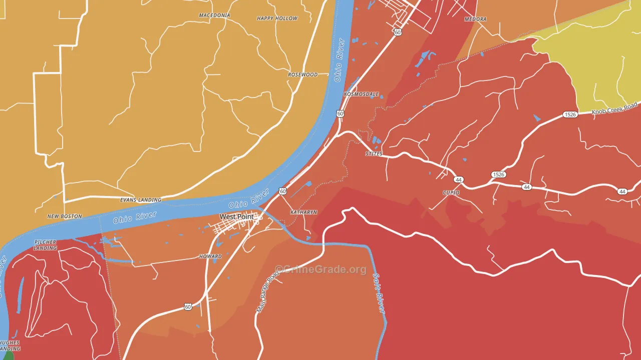 West Point, KY Map of Burglary Rates