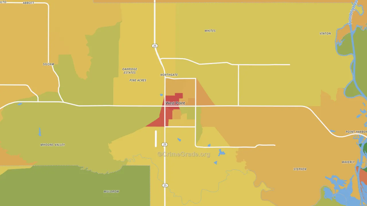 West Point, MS Map of Burglary Rates