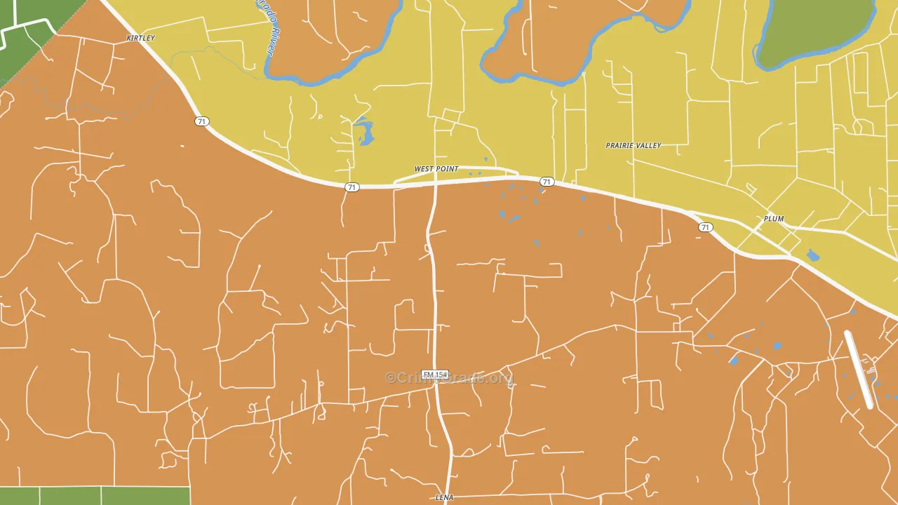 West Point, TX Map of Burglary Rates