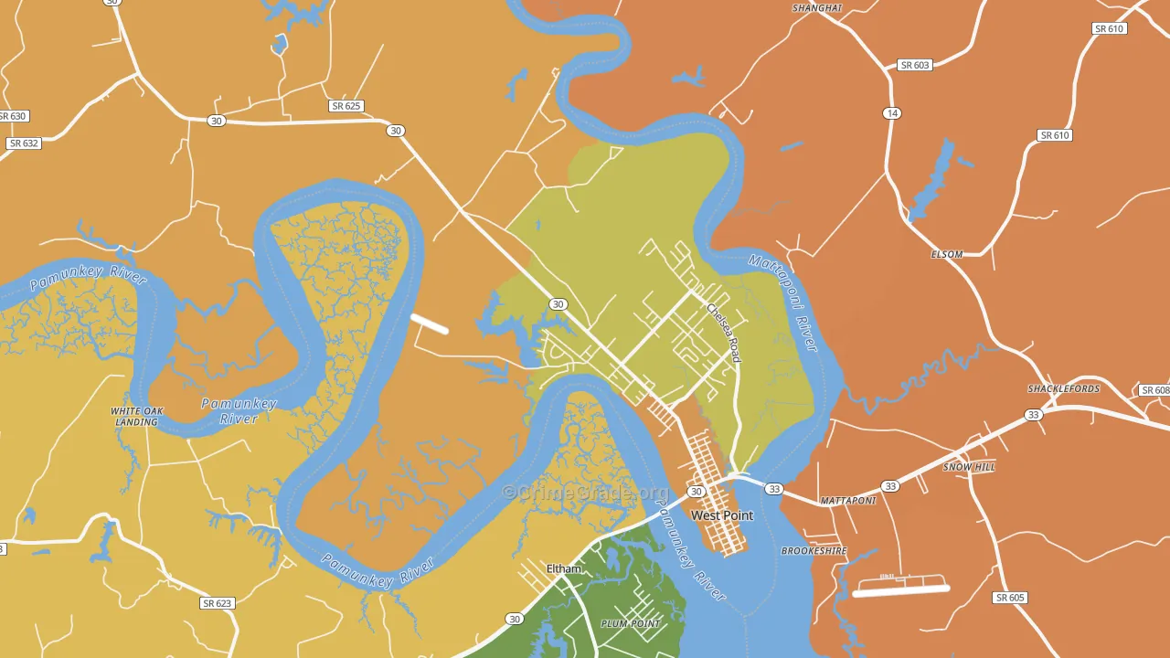 West Point, VA Map of Burglary Rates