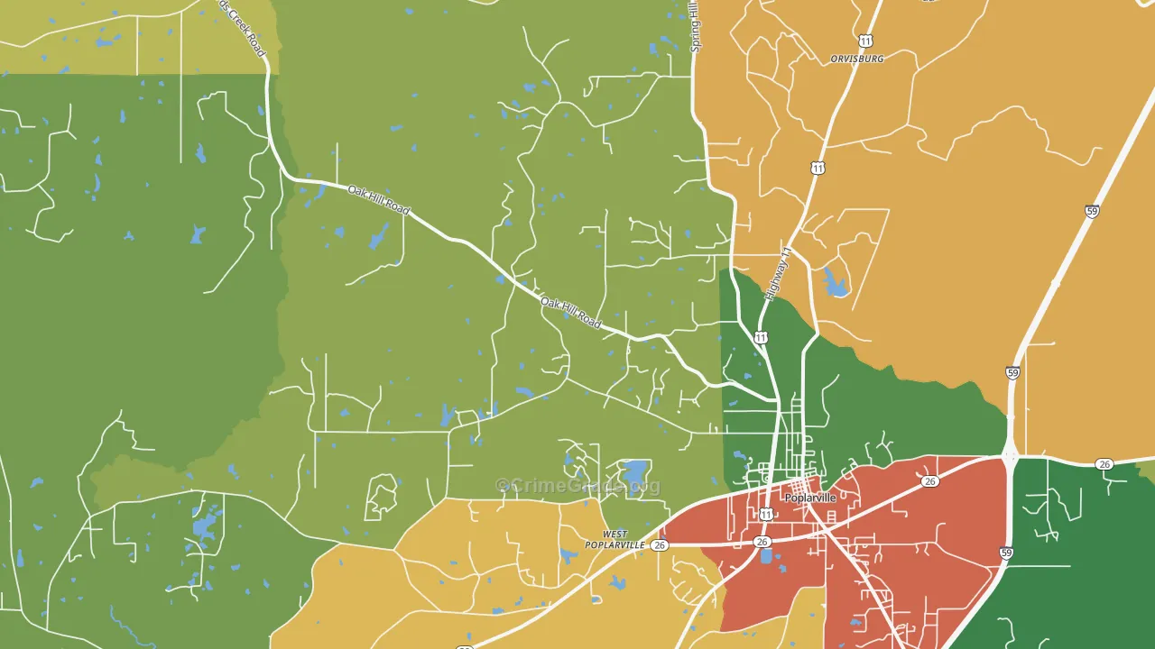 West Poplarville, MS Map of Burglary Rates
