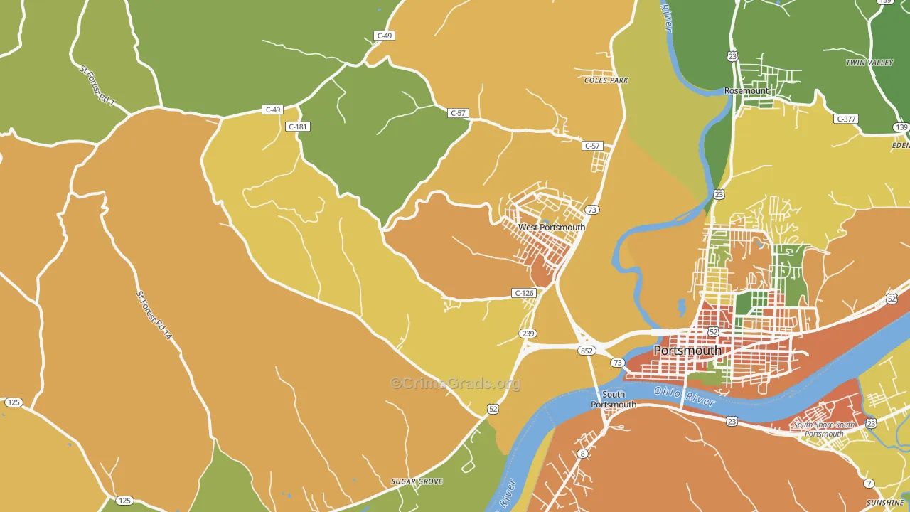 West Portsmouth, OH Map of Burglary Rates