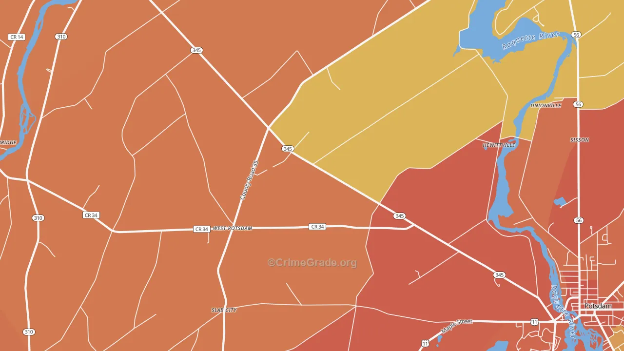 West Potsdam, NY Map of Burglary Rates