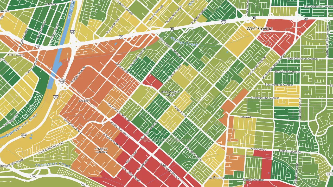 West Puente Valley, CA Map of Burglary Rates