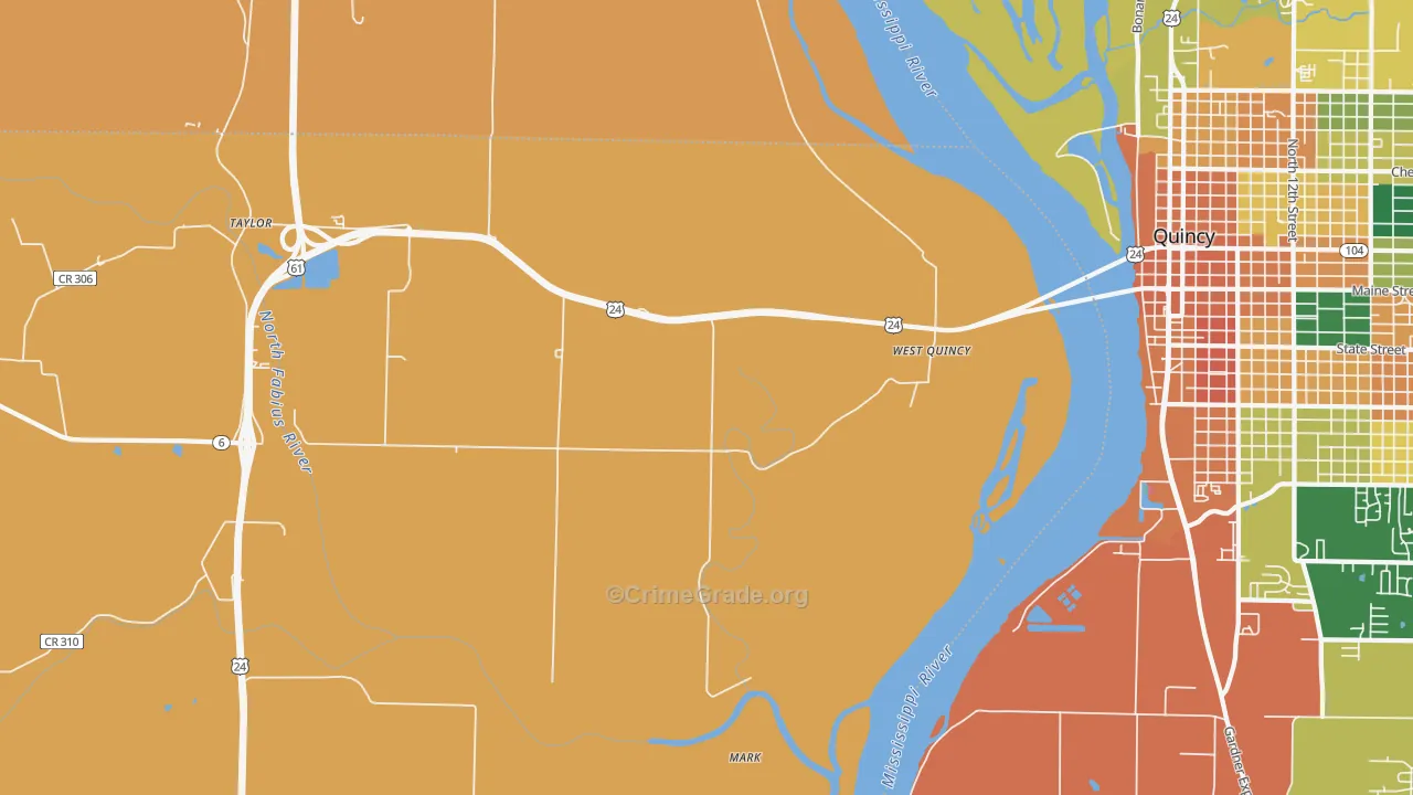 West Quincy, MO Map of Burglary Rates