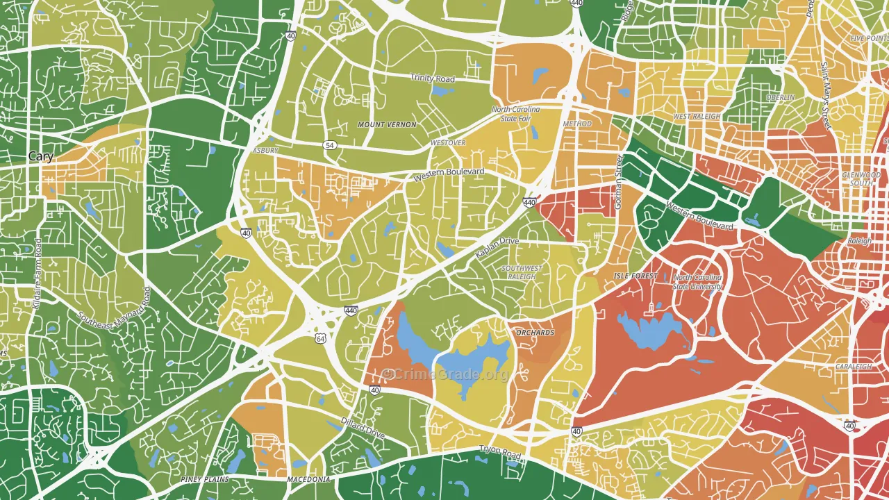 West, Raleigh, NC Map of Burglary Rates