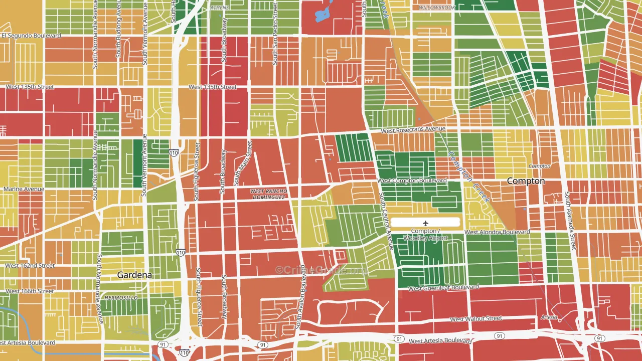 West Rancho Domingues, Compton, CA Map of Burglary Rates