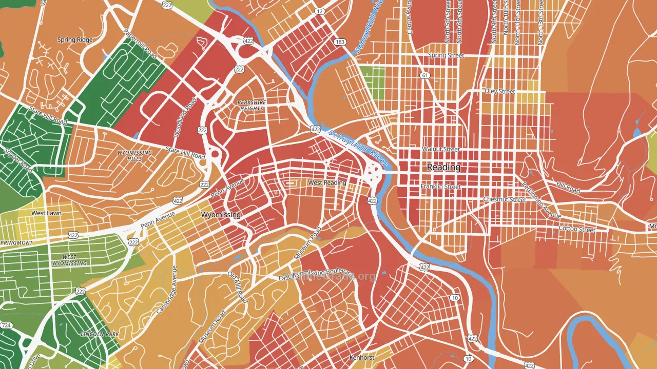 West Reading, PA Map of Burglary Rates