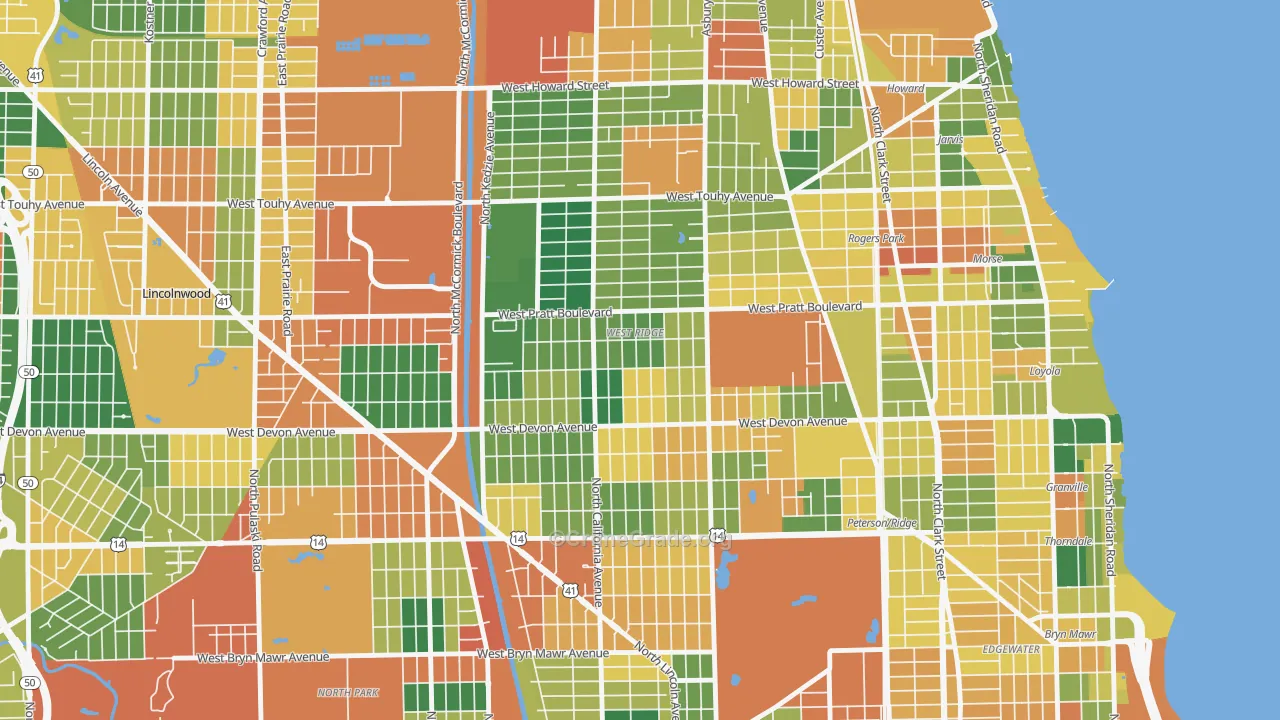 West Ridge, Chicago, IL Map of Burglary Rates