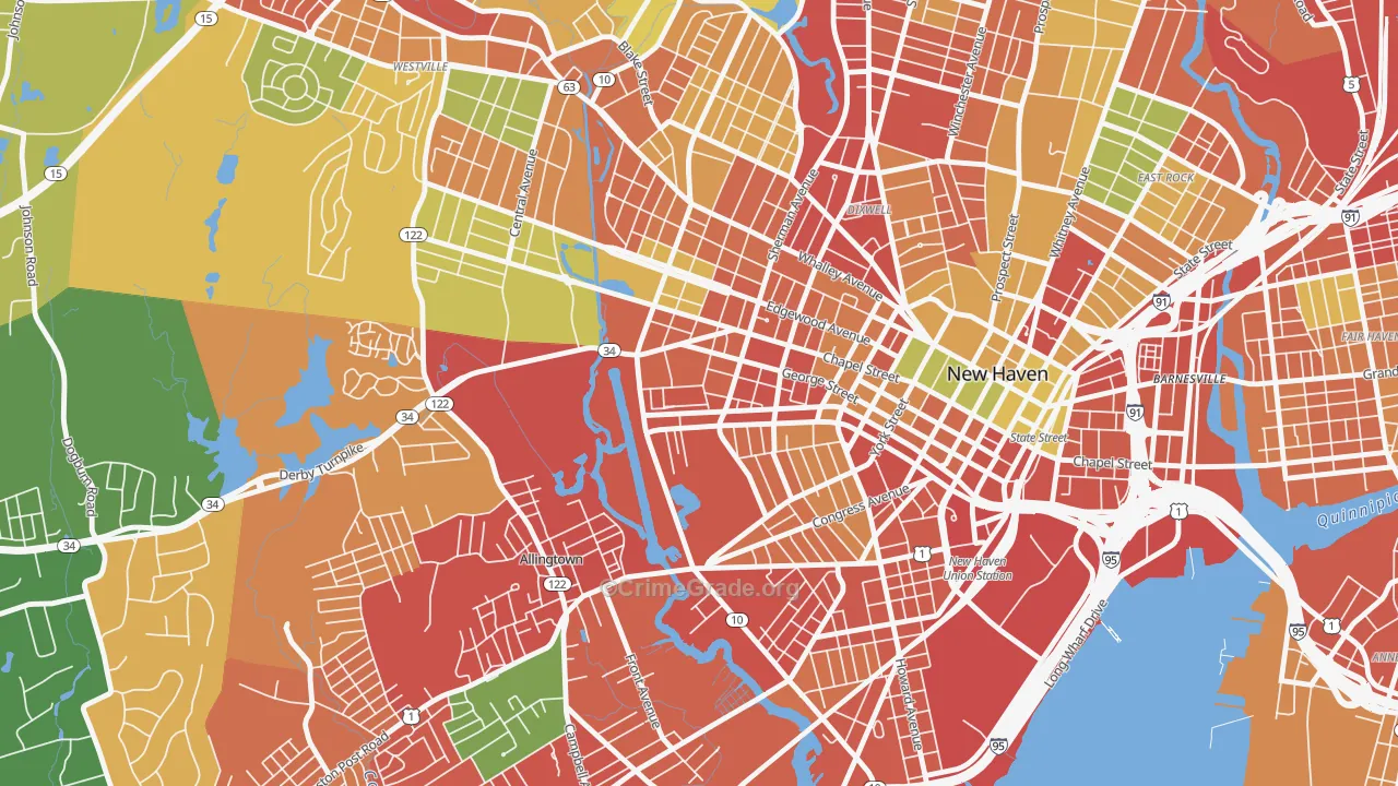 West River, New Haven, CT Map of Burglary Rates