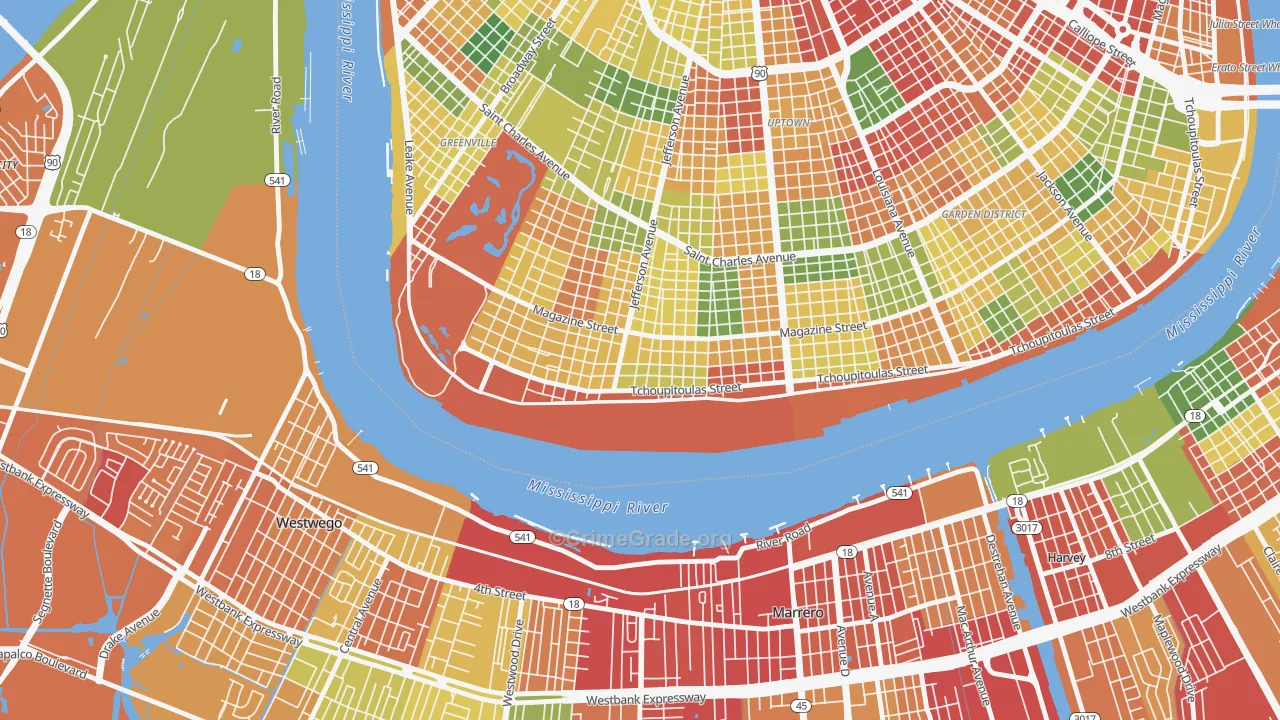 West Riverside, New Orleans, LA Map of Burglary Rates