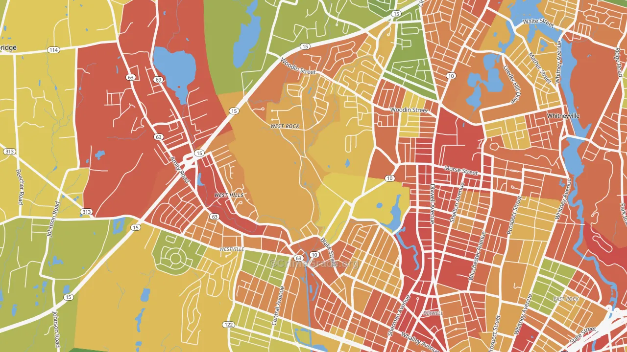 West Rock, New Haven, CT Map of Burglary Rates