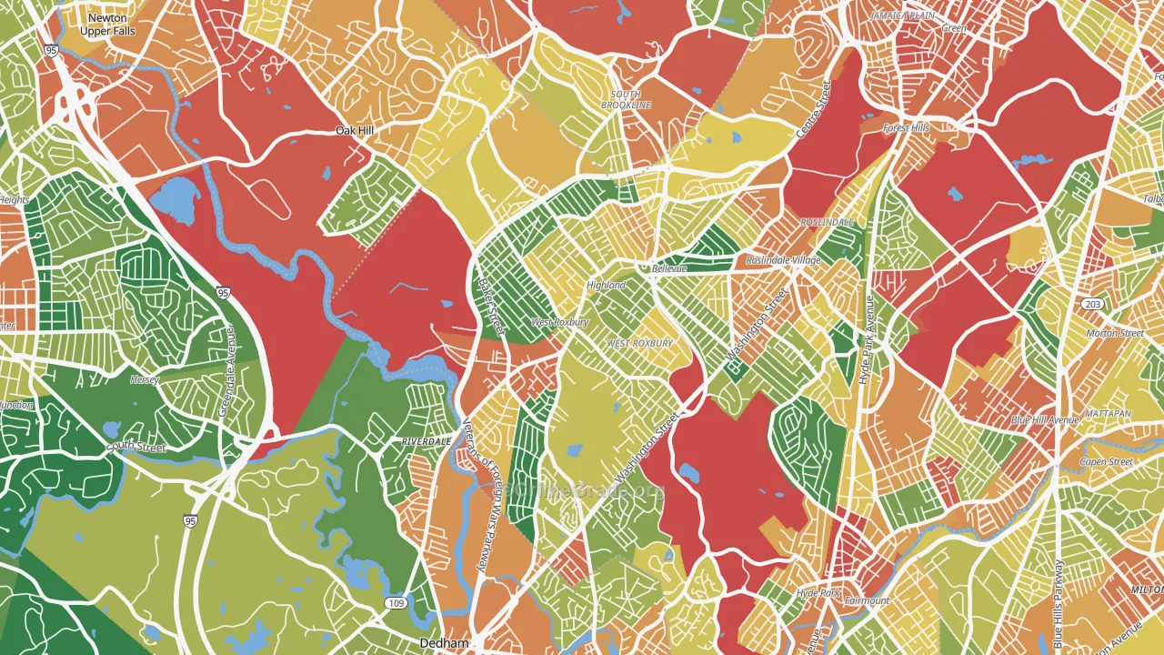 West Roxbury, MA Map of Burglary Rates
