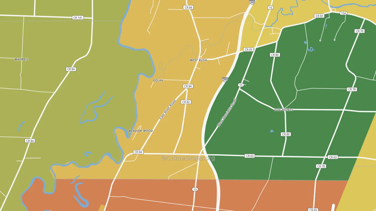 West Rush, NY Map of Burglary Rates